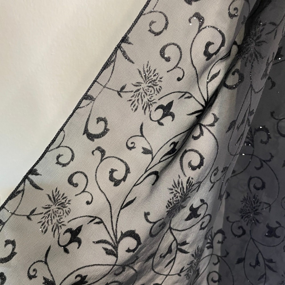 Floral Black Shawl Wrap Scarf Sheer Flocked Velvet Glitter Evening Whimsigoth